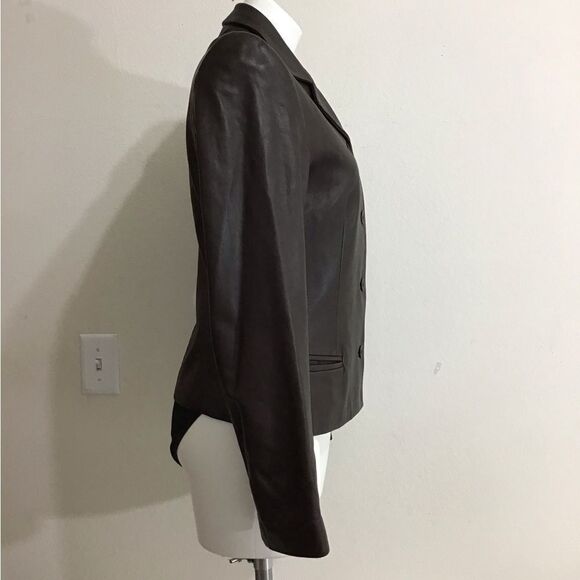 Trussardi Collezione Pelle Brown Leather Blazer Jacket Size 44 - Picture 6 of 16
